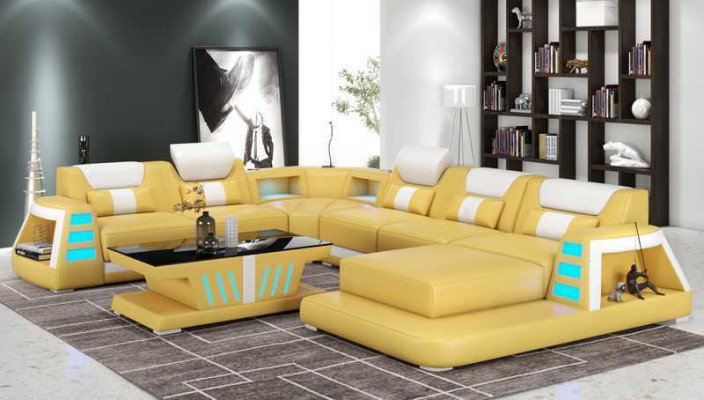 Couch Contemporary U-Shaped Corner Sofa Yellow Living Landscape Leather Sofa Sofa