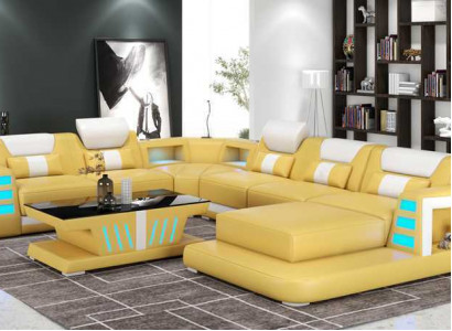 Couch Contemporary U-Shaped Corner Sofa Yellow Living Landscape Leather Sofa Sofa