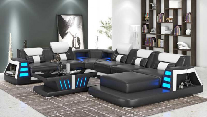 Couch Contemporary U-Shaped Corner Sofa Yellow Living Landscape Leather Sofa Sofa