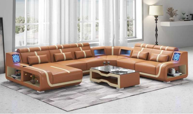 XXL living landscape sofa U-shape large corner sofa leather sofa black sofas