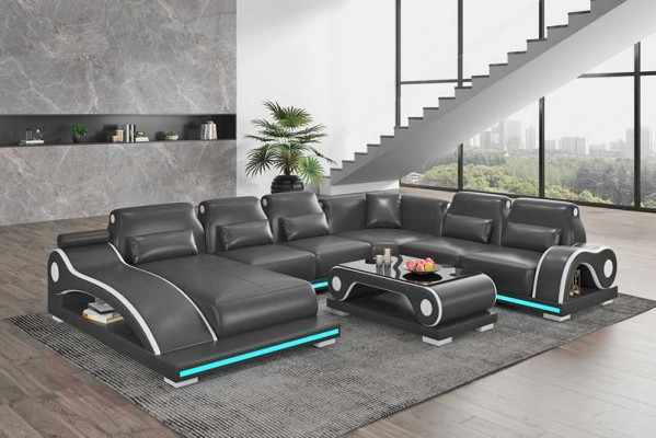 XXL Living Room Sofa U-Shape Large Corner Sofa Leather Sofa Brown Sofas New