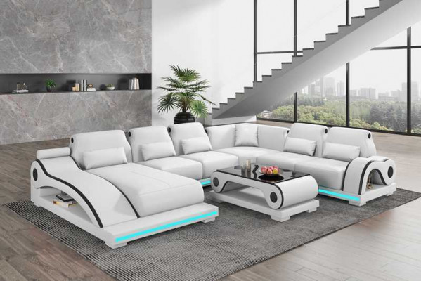 XXL Living Room Sofa U-Shape Large Corner Sofa Leather Sofa Brown Sofas New