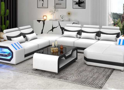 Large Living Landscape Sofa XXL U-Shaped Corner Sofa Leather Sofa White Sofas