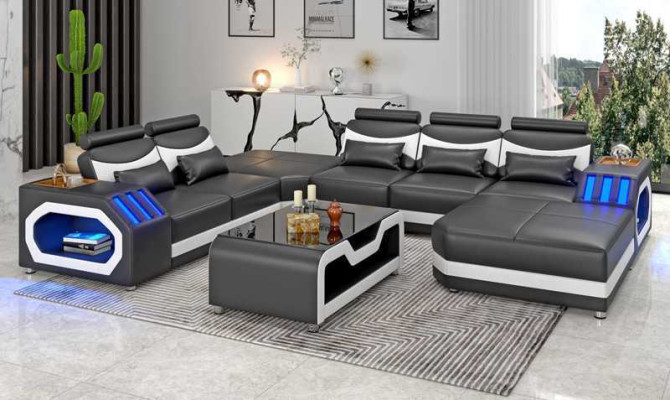 Large Living Landscape Sofa XXL U-Shaped Corner Sofa Leather Sofa White Sofas