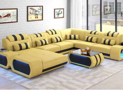 Modern XXL U-Shaped Large Corner Sofa Leather Sofa Black Faux Leather