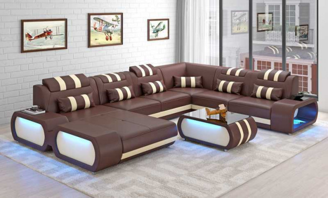 Modern XXL U-Shaped Large Corner Sofa Leather Sofa Black Faux Leather