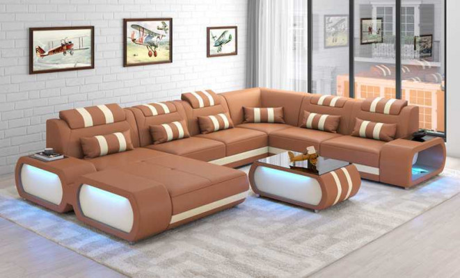 Modern XXL U-Shaped Large Corner Sofa Leather Sofa Black Faux Leather