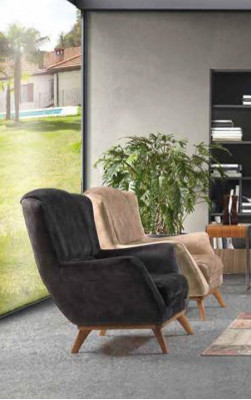 Armchair 1 Seat Textile Lounge Luxury Upholstered Wing Chair Single-Seater Design