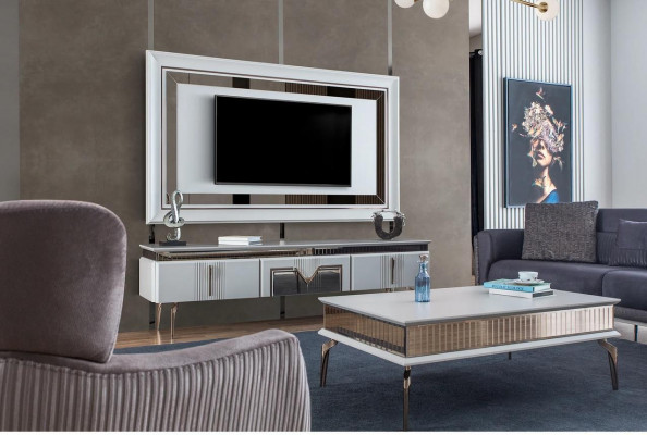 Living room wall unit gray furniture sideboard TV wall panel 2-piece