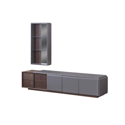 Designer living room set TV cabinet with exclusive wall shelf, 2-piece shelf set.