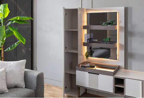 Exclusive wall unit white color designer furniture for living room LED-lit