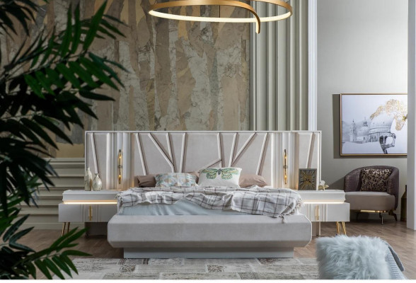 Bedroom Set Luxury Complete Bed + 2x Nightstands 3-piece Modern Set