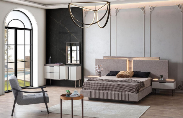 Design bedroom 5-piece. Bedroom set bed nightstand dressing table