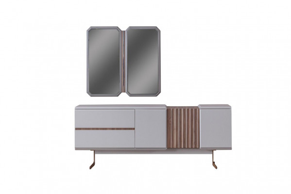 Exclusive dining room sideboard, 2x mirror style dresser, 210cm wood, 3 pieces.
