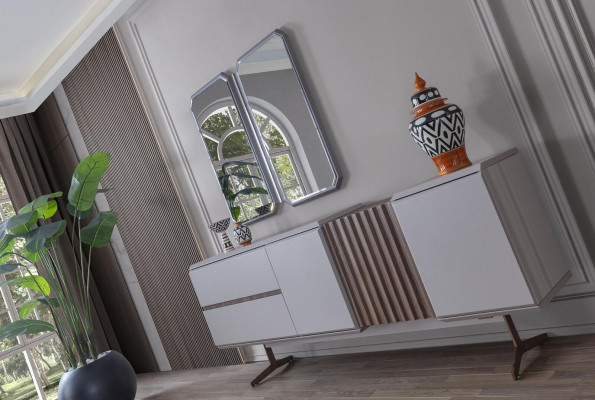 Exclusive dining room sideboard, 2x mirror style dresser, 210cm wood, 3 pieces.