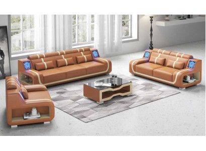 Living room complete leather sofas couch set brown 3-piece set