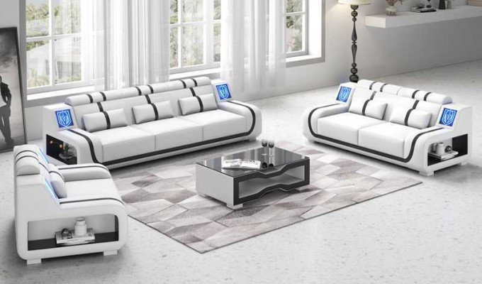 Living room complete leather sofas couch set brown 3-piece set
