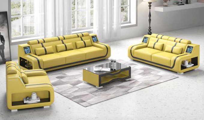 Living room complete leather sofas couch set brown 3-piece set