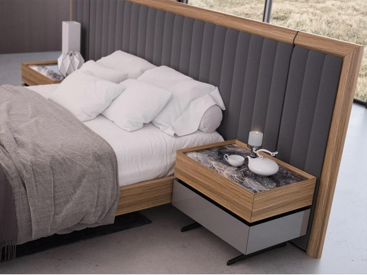 Bedroom set 3-piece double bed modern 2x bedside tables wood design complete