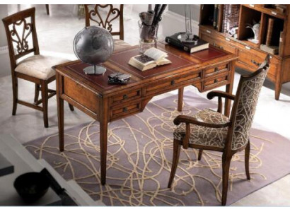 Desk and chair made of wood with armrests bookshelf office furniture design set of 4.