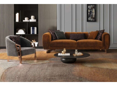 Three-seater sofa set armchair brown fabric sofa set complete sofa