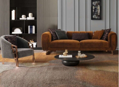 Three-seater sofa set armchair brown fabric sofa set complete sofa
