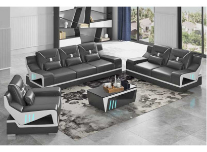 Luxury Sofa Set Complete Couch Set Black Faux Leather Sofa 321
