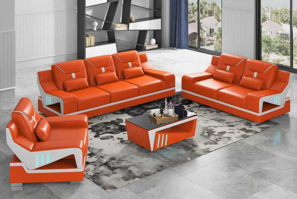 Luxury Sofa Set Complete Couch Set Black Faux Leather Sofa 321