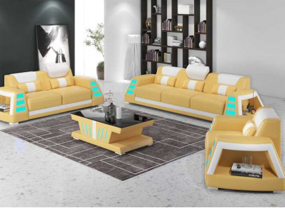 Couch set Sofa set Leather sofas Sofa Complete 3-piece Yellow Set Sofas