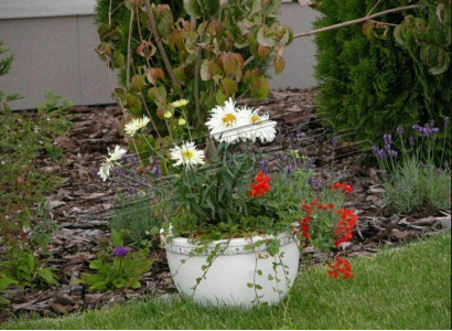 Flower basket, flower vase, vessel, garden, terrace, decoration, statue, figures