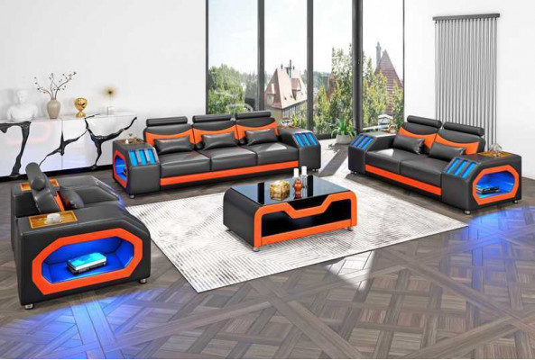 Sofa set two-seater leather sofas armchair three-seater 3-piece black set