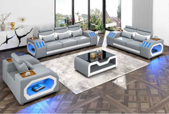 Sofa set two-seater leather sofas armchair three-seater 3-piece black set