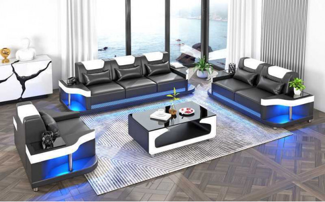 Couch set sofa set leather sofas sofa complete 3-piece black set