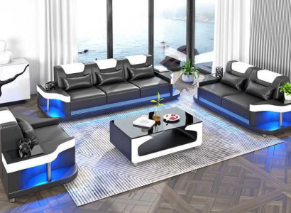 Couch set sofa set leather sofas sofa complete 3-piece black set