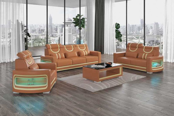 Luxury Sofa Set Complete Brown Faux Leather Couch Set 321