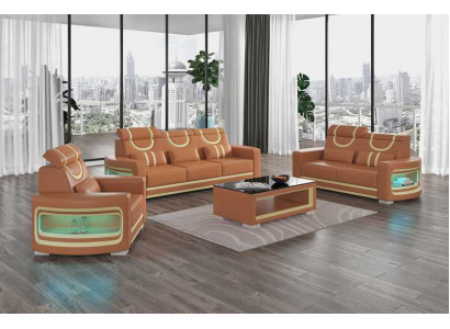 Luxury Sofa Set Complete Brown Faux Leather Couch Set 321