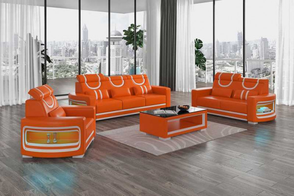 Luxury Sofa Set Complete Brown Faux Leather Couch Set 321