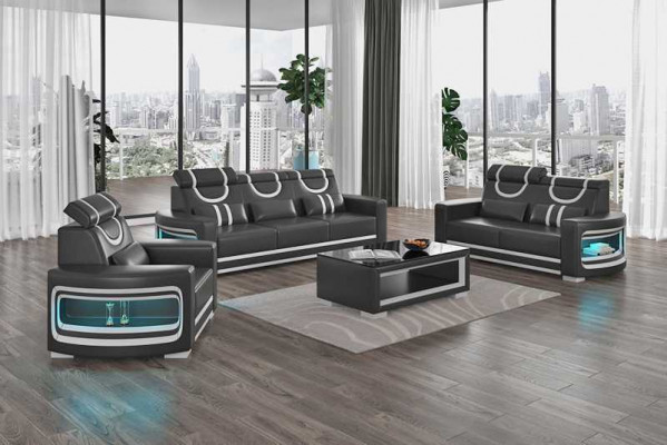 Luxury Sofa Set Complete Brown Faux Leather Couch Set 321