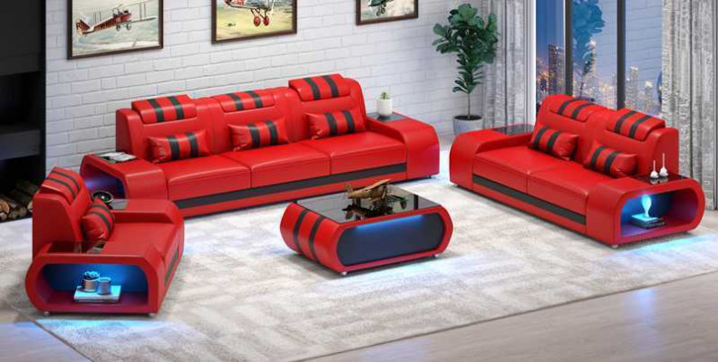 Couch set two-seater leather sofas armchair three-seater 3-piece black set