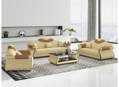Complete sofa set 3-piece sofas leather sofas brown