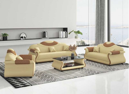 Complete sofa set 3-piece sofas leather sofas brown