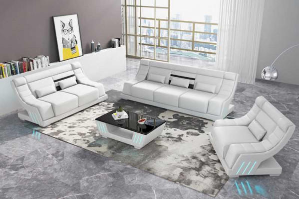 Luxury Sofa Set Complete Couch Set White Faux Leather Sofa 321