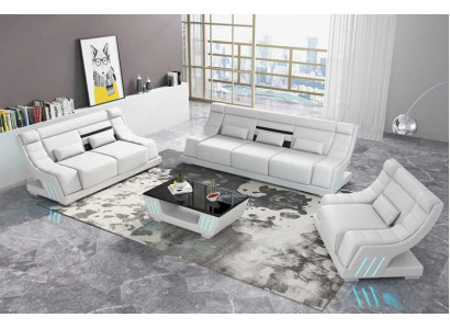 Luxury Sofa Set Complete Couch Set White Faux Leather Sofa 321