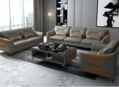 Sofa Set Couch Set 321 Seater Leather Sofa Couch Gray