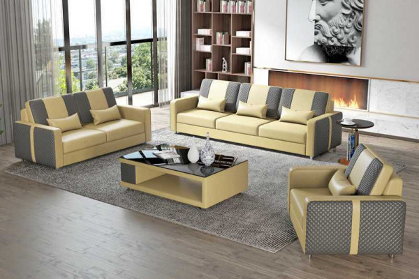 Complete Sofa Set Luxury Couch Set Gray Faux Leather 321
