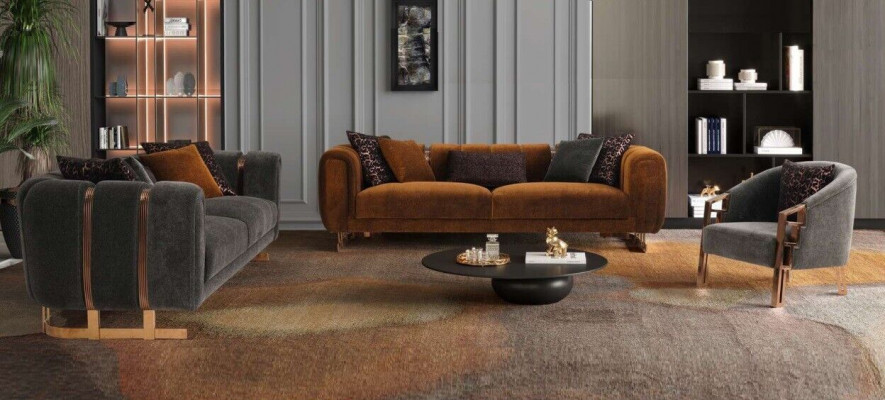 Upholstered Sofa Complete Couch Suite Sofa Set Gray Seater Fabric Sofa Sofa
