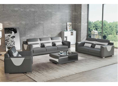 Luxury Sofa Set Complete Couch Set Grey Faux Leather Sofa 321
