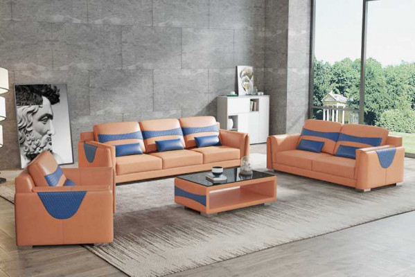 Luxury Sofa Set Complete Couch Set Grey Faux Leather Sofa 321