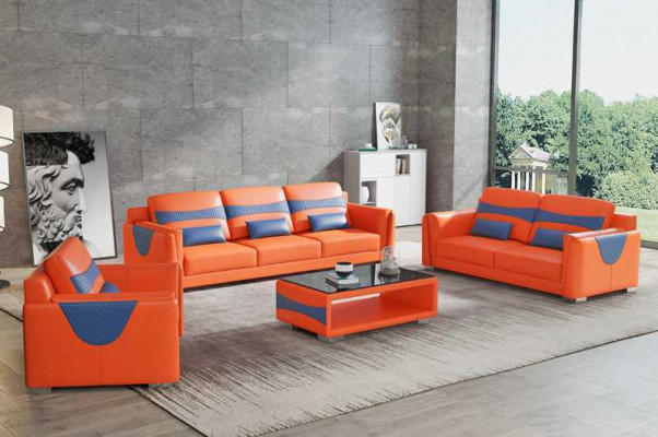 Luxury Sofa Set Complete Couch Set Grey Faux Leather Sofa 321