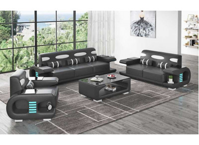 Couch set sofa set leather sofas sofa complete 3-piece black set